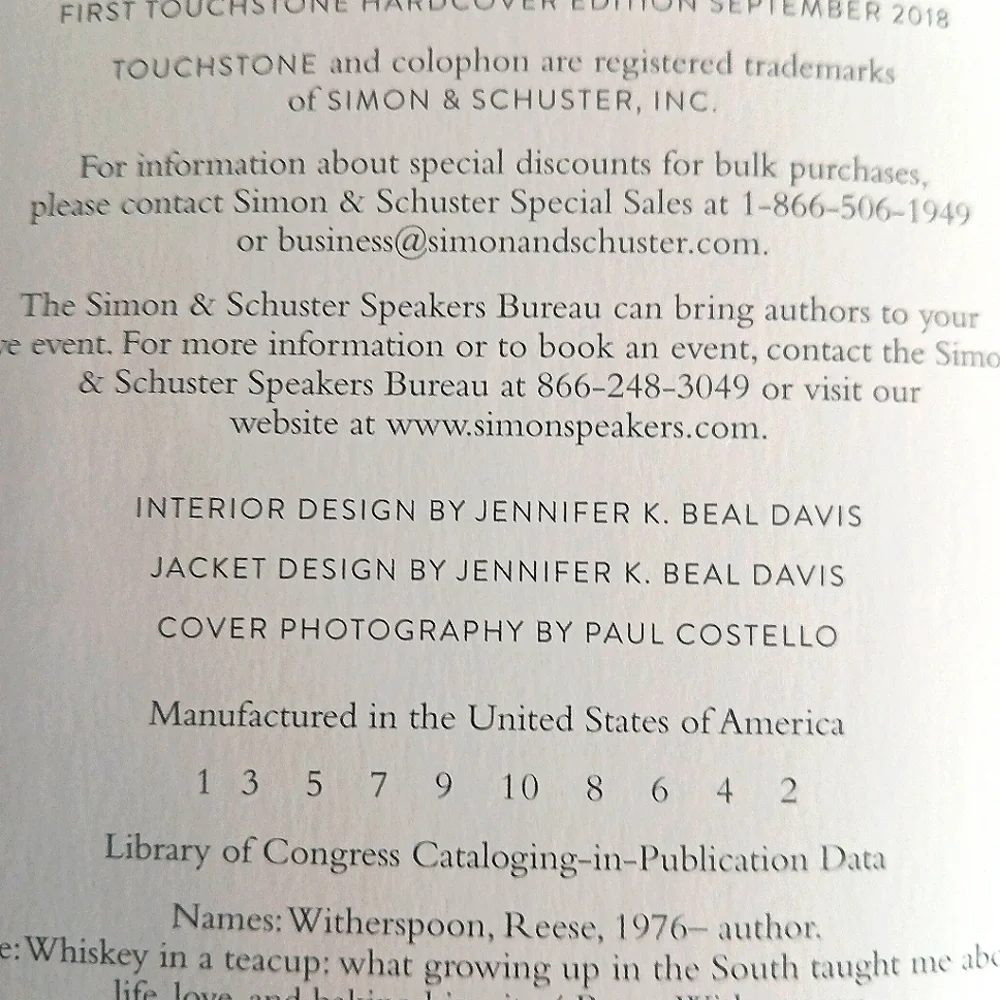 2018 Edition Reese Witherspoon Whiskey in a Teacup Cookbook Southern Style